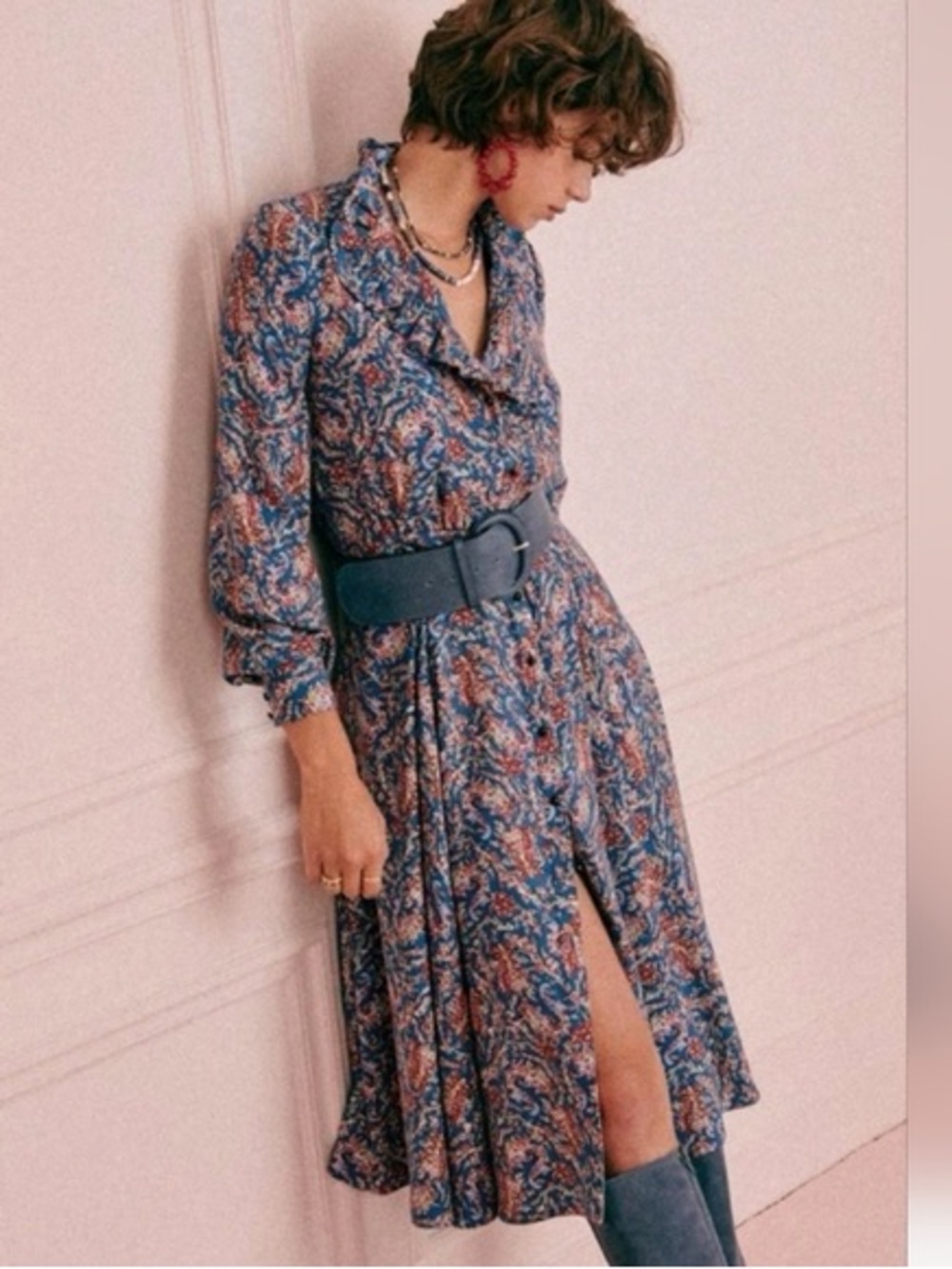 Sézane Loree Ranch Marine Dress size 34 NWT